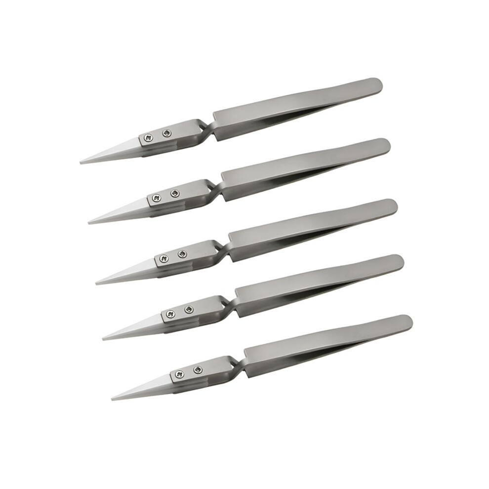 5PCS Ceramic Tip Electronic Soldering Tweezers,Anti-Static Reverse Acid Resistant Precision Chuck Ceramic Tweezers-C