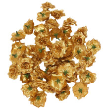 50pzs Clips de boda artificial rosa de seda Cabeza de flor decoracion de boda (Dorado)