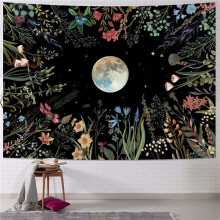 Moonlit Garden Moon Flower Colorful Plants Wall Hanging Decor for Room A