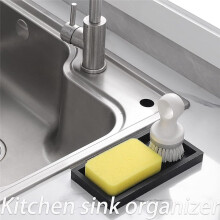 Countertop and Vanity Tray 8X4Inch Silicone Soap Dispenser Tray, Sink Tray for Soap Bottles, Key Trinket Ring Tray Black