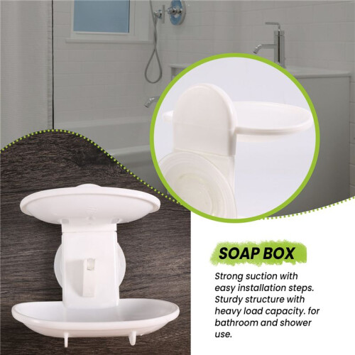 Double Soap Dish Strong Suction Soap Holder Cup Tray for Shower Bathroom (White) 1