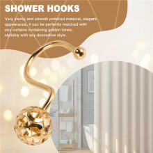 Gold Shower Curtain Hooks Rings,Set of 12 Decorative Shower Curtain Hooks,Metal Rustproof Shower Rings for Bathroom