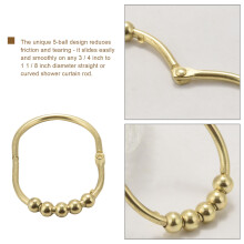 12 Pack Wide Shower Curtain Rings Hooks Set,Decorative Chrome Finish,Easy Glide Rollers,Rings for Shower Rods,Gold