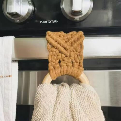 3PCS Macrame Kitchen Towel Holder Macrame Knit Hanging Kitchen Towel Holder Macrame Towel Holder Ring 1