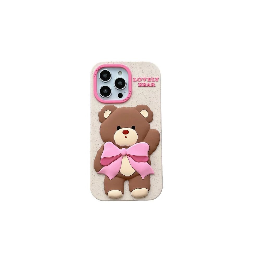Case With Cute 3D Teddy Bear Bow, Shockabsorbing Silicone Cover For Iphone 15 Pro Max Pink 9073542374992
