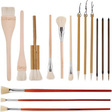 Ceramic Brushes Set,15pcs Wooden Acrylic Paintbrushes Pottery Glaze Tool Supplies Art Accessorie for Watercolor Painting