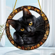 Cool black cats acrylic disc pendant window decoration porch with chain tag outdoor decoration