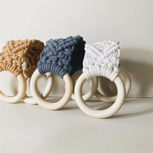 3PCS Macrame Kitchen Towel Holder Macrame Knit Hanging Kitchen Towel Holder Macrame Towel Holder Ring 2