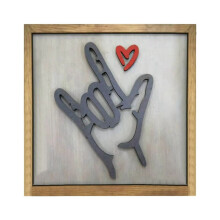 I Love You Sign Language Wooden Sign - Rustic Farmhouse Decor, Artistic Wall Hanging for Home Decoration