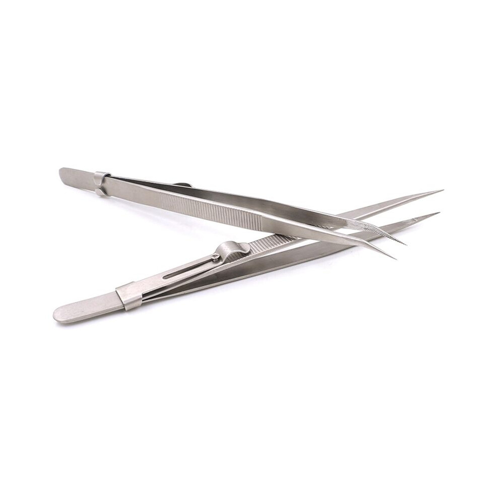 2PCS Precision Tweezers, Model Hobby Making Tools, Upgraded Bent and Straight Flat Tip Stainless Steel Tweezers