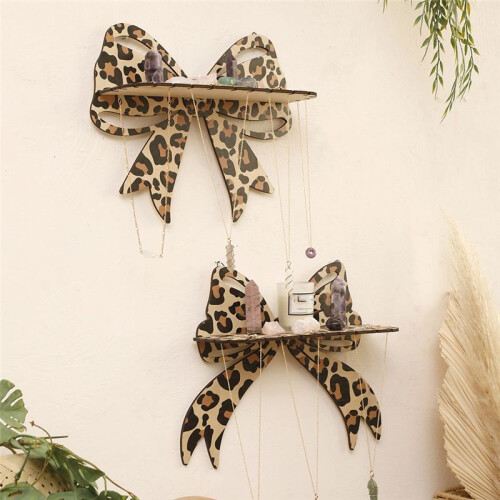 Leopard Print Bow Wall Shelf Decorative Hanging Jewelry Rack Wall Storage Rack 1