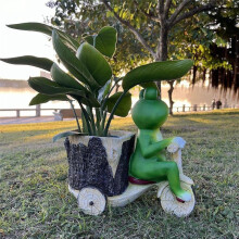 Frog Pulling Cart Decoration, Frog Sculpture, Animal Flower Pot, Interesting Frog Statue Statue Balcony Decoration