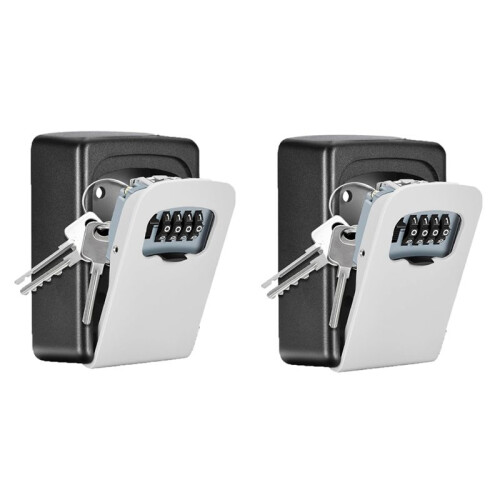 Key Lock Box Wall Mounted, 4 Digit Combination Lockbox for Outside 5 Keys Capacity(Gray, 2 Pack) 1