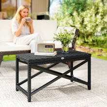 Outsunny Outdoor Coffee Table, PE Rattan Side Table w/ Plastic Board, Black