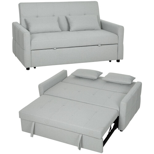 Homcom HOMCOM 2 Seater Sofa Bed, Convertible Pull Out Bed Settee, Light Grey 1