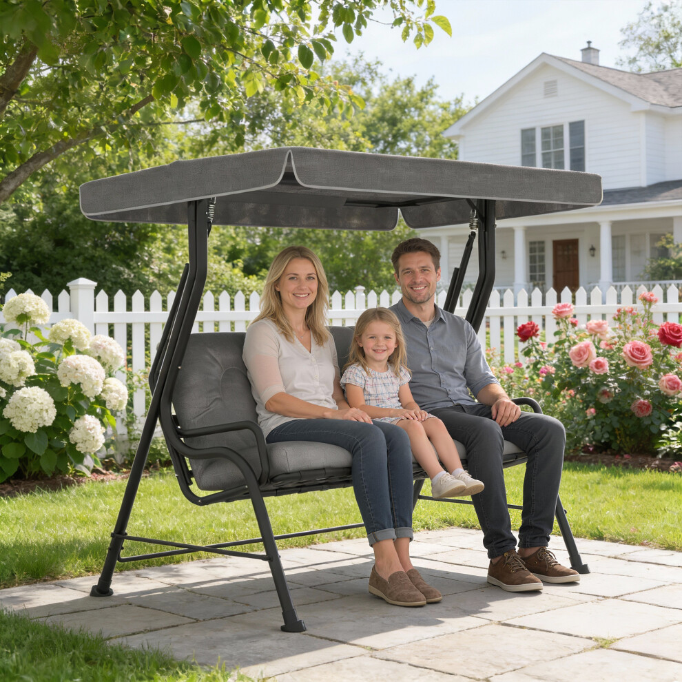 Outsunny 3-Seater Garden Swing Seat, Outdoor Swing Chair With Canopy, Grey