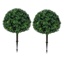 Künstlicher Buchsbaum-Kugelbaum, 2er-Pack, UV-Beständig, mit Erdspieß, Einfach zu Installieren, Künstliche Außenpflanze für die Haustür