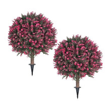 2 Pack Artificial Rose Boxwood Topiary Balls for Outdoor with Ground ,UV Resistance Faux Greenery Shrubs,for Garden