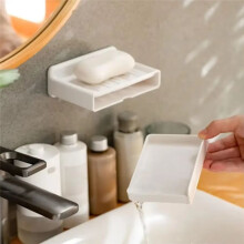 Wall-Mounted Soap Dish Holder,Punch-Free, Self-Adhesive,Double-Layer with Detachable Drawer,Drain Dispenser for Bathroom