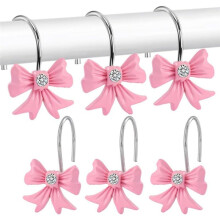 Bow Knot Shower Curtain Hooks 12 PCS Cute Girl Decorative Shower Curtain Rings Resin Hanger for Bathroom Room