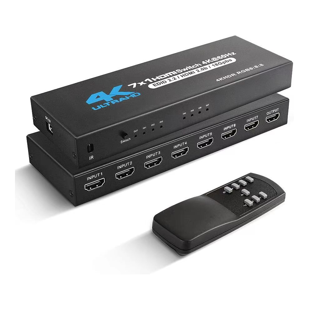 Photos - DVD / Blu-ray Player HDMI Switch 7 in 1 Out 4K@60Hz with IR Remote, for PS5 PS4 Xbox DVD Player TCI-OZQ13-11D
