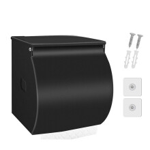 Toilet Paper Holder Wall Mount, Self Adhesive Toilet Paper Holder with Shelf, Waterproof Stainless Steel Bathroom Black