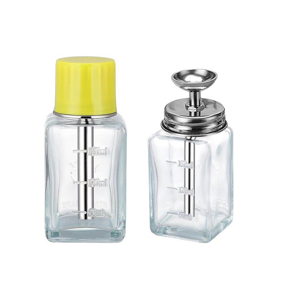 2PCS 6Oz / 180ml Clear Acetone Dispenser with Cap, Glass Nail Polish Remover Pump Alcohol Dispenser Alcohol Bottle