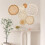 Boho Wall Basket Decor ,Flat Woven Basket Wall Hanging Decor,Round Tassels White Macrame  Wall Decor Art 8pack 4