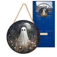 Halloween Sign for Front Door 2D Halloween Wood Signs Pumpkin Decor for Yard B