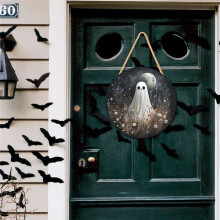 Halloween Sign for Front Door 2D Halloween Wood Signs Pumpkin Decor for Yard A