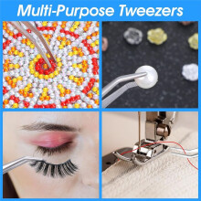 Stainless Steel Tweezers for Crafting with Curved Serrated Tip Multipurpose Forceps Sewing Machine Tweezers