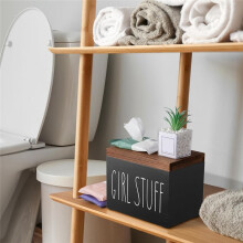 Tampon Holder for Bathroom,Feminine Product Organizer, Pad Organize Case with Hinged Lid, Week Tampon Storage Black