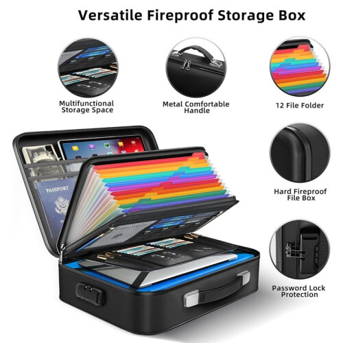 Fireproof Document Box - 8-Layer Hard Shell Fire Proof Safe for Home Documents,for Desk Money,for Passports Certificates 1