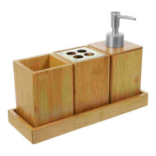1 Juego de Accesorios de Baño de Bambú, Kit de Baño Lavable, Soporte para Cepillo de Dientes, Dispensador de Jabón, Botellas de Champú.