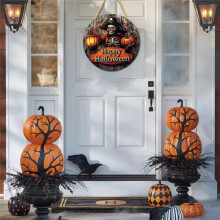 Halloween Sign for Front Door 2D Halloween Wood Signs Pumpkin Decor for Yard B