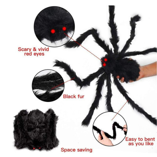 Conjunto de Decoração Teia Aranha de Halloween, 275 Polegadas, Teia de Aranha Triangular Enorme + Aranha Falsa Gigante de 78 Polegadas, Decoração 1