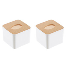 2X Square Tissue Box Tissue Box with Wooden Lid Household Removable Wooden Tissue Box
