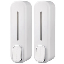 2X Seifen Spender Ein Der Wand Montiert Halterung, 350Ml Hand Flüssig Shampoo Dusche Gel Spender für Badezimmer Küche Büro Weiß