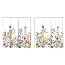 2Pcs Floral Shower Curtain with 24 Hooks Watercolor Botanical Flowers Decorative Bath Curtain Modern Bathroom