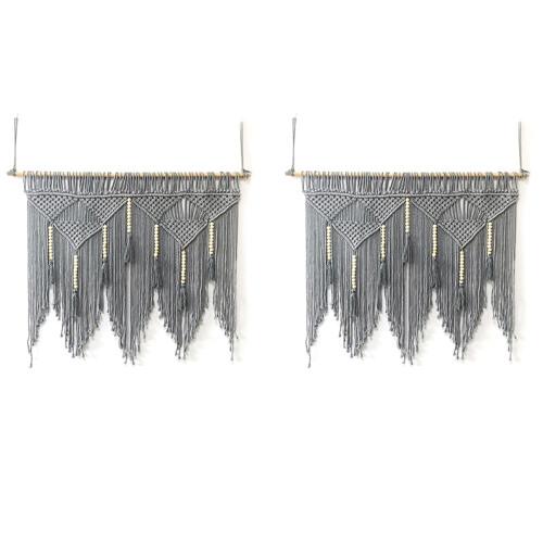 2X Makramee Wand Behang Handweb Bohemien Baumwol Seil Boho  Haus Dekor Grau