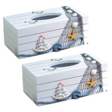 2X Mediterranen Stil Marine Serie Tissue Box Abdeckung Papier Handtuch Box Heim Textilien Toiletten Papier Halter Holz Tissue Box