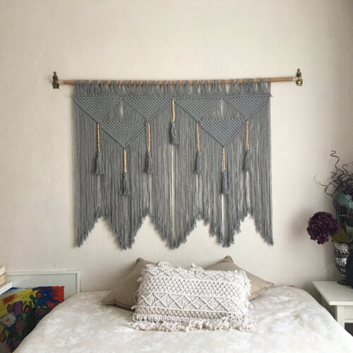 2X Makramee Wand Behang Handweb Bohemien Baumwol Seil Boho  Haus Dekor Grau 1