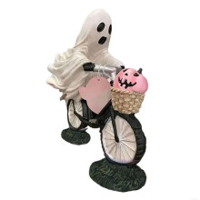 Halloween Themed Ghostly with Pumpkin Riding Bicycles Figurine Decorative Resins Statue Sculpture Party Decors Ornament
