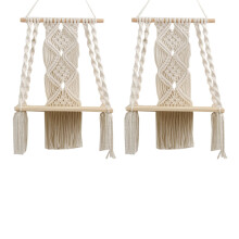 2X Boho Macrame Wall Hanging Shelf Handmade Woven Tassel Rack Wood Floating Storage Hanger for Home Wall Decor