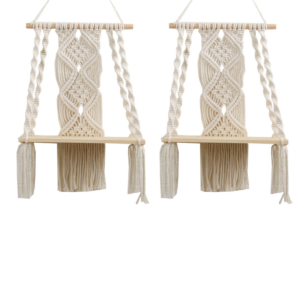 2X Boho Macrame Wall Hanging Shelf Handmade Woven Tassel Rack Wood Floating Storage Hanger For Home Wall Decor 6032455380967