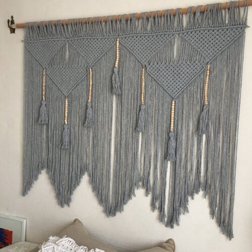 2X Makramee Wand Behang Handweb Bohemien Baumwol Seil Boho  Haus Dekor Grau 2