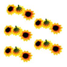 500 Stücke KüNstliche Sonnenblume Klein GänseblüMchen Gerbera Blüten KöPfe für Hochzeit Party Dekor (Gelb & Kaffee)