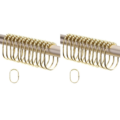 24 Pack Wide Shower Curtain Rings Hooks Set,Decorative Chrome Finish,Easy Glide Rollers,Rings for Shower Rods,Gold