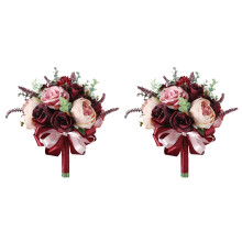 2X Burgundy Dusty Rose Bouquet - Champagne Blush Blooming Peony with Eucalyptus Real Perfect Bridal Wedding Flowers