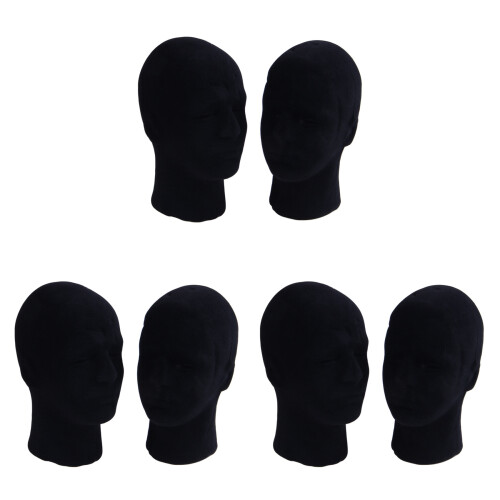 Polystyrene Black Foam Men Model Mannequin  Dummy Stand Shop Display Hat, 6 x BLACK
